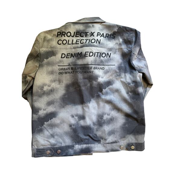 Project X Paris Men Cloud Wash Denim Jacket Streetwear Gray Acid Grunge Urban L - Picture 2 of 8